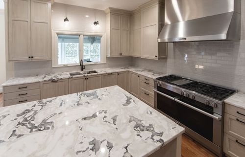 Kitchen remodel cracked gray subway tile