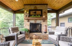 Exterior remodel screen porch fireplace